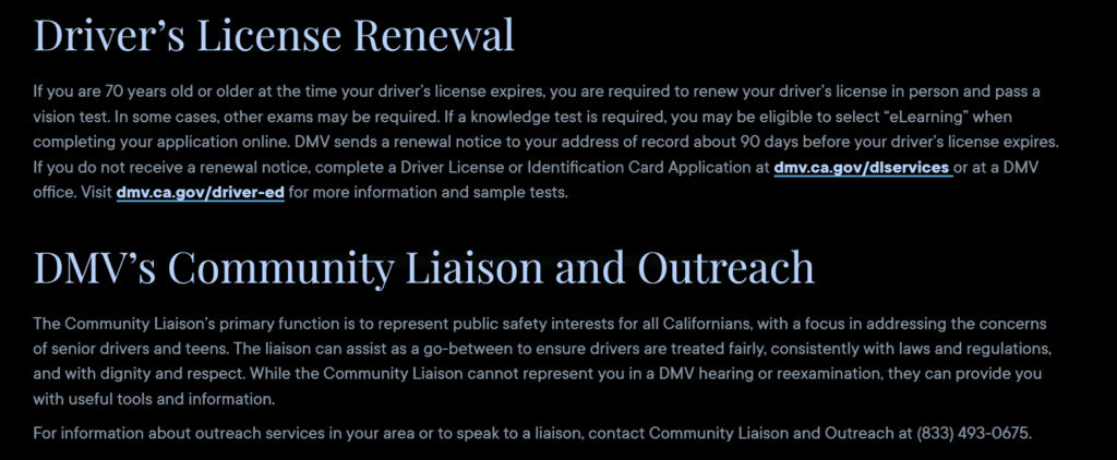 DMV Update: New Requirements May Affect Older California Drivers’ License Renewals 2 DMV Driving Rules for Seniors