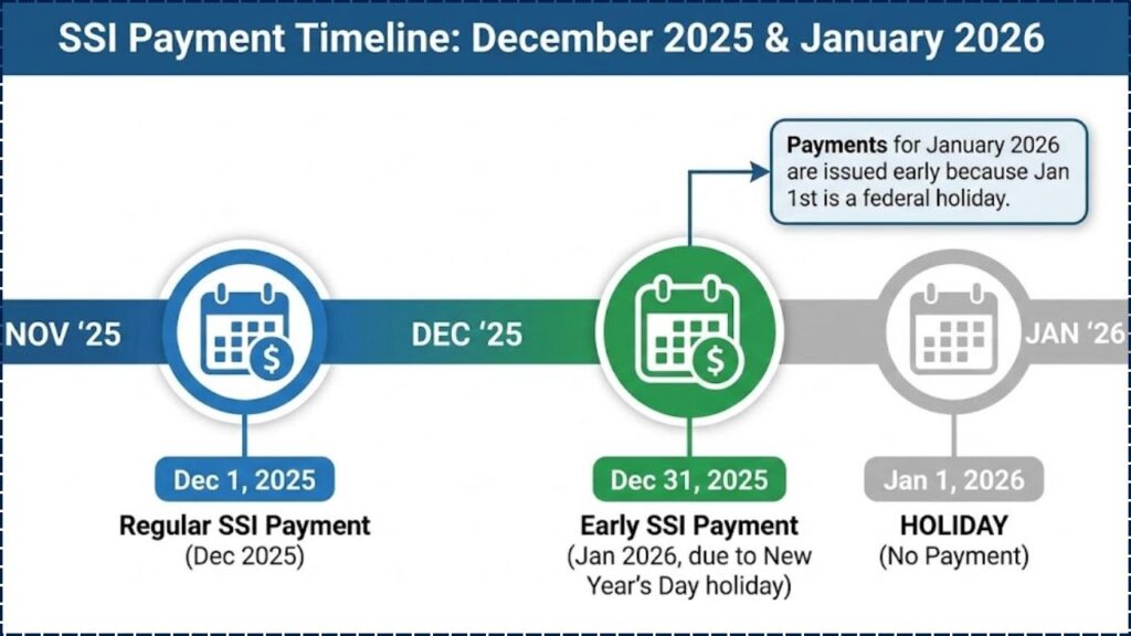 Timeline showing December 2025 and January 2026 SSI payment dates.